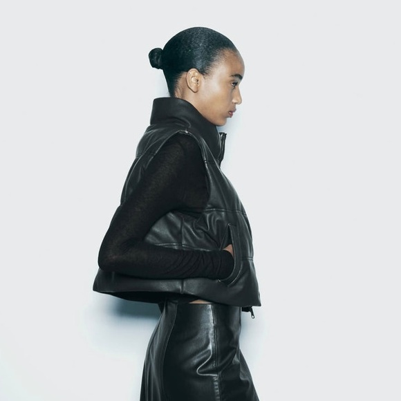 Zara Quilted Faux Leather Cropped Vest - Picture 2 of 4